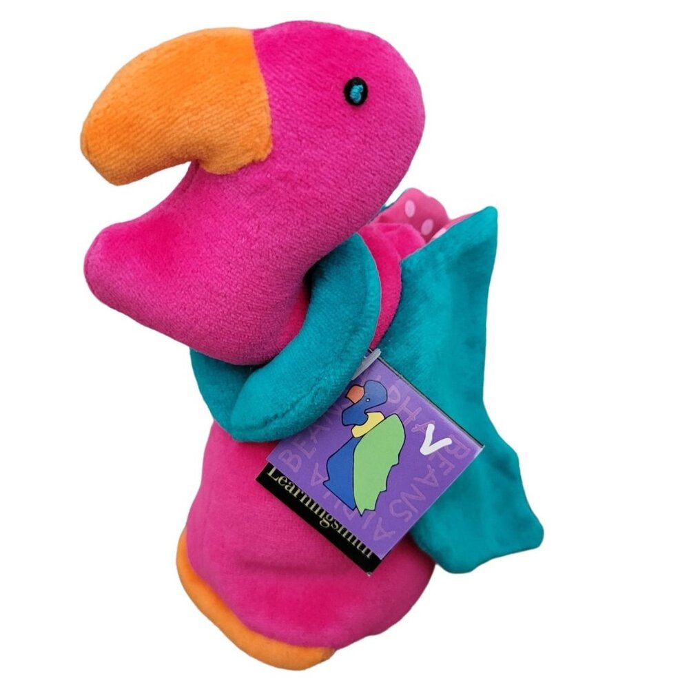 Vintage 90s Learning Smith Alpha Beans Vulture Beanbag Plush Letter V Pink Bird